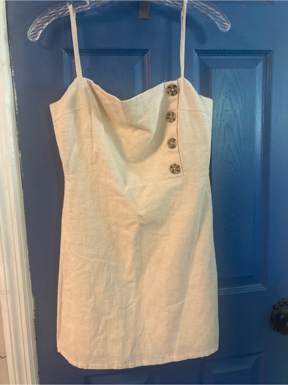 Urban Outfitters Cream Spaghetti Strap Mini Dress with Side Buttons